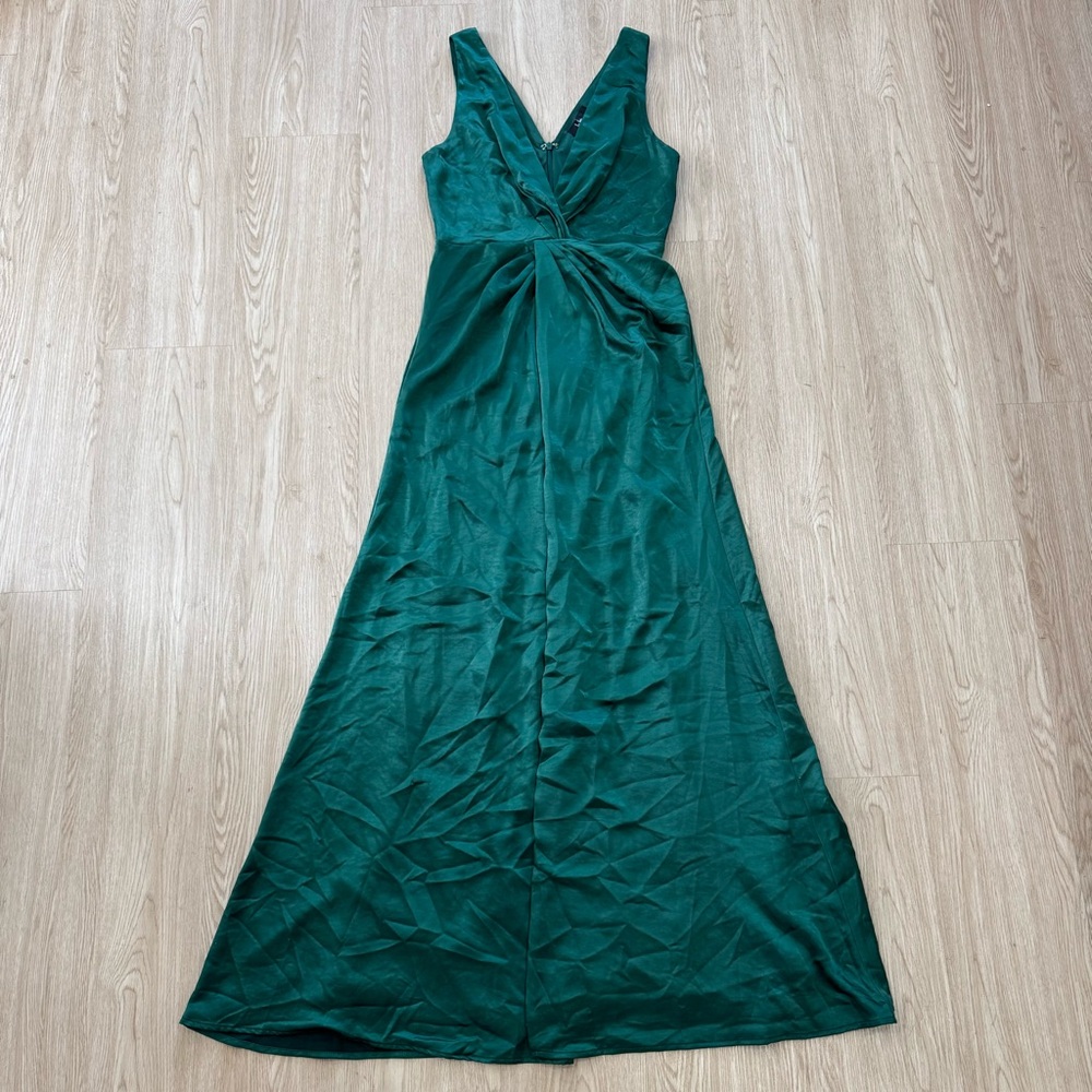 Lulus satin emerald front slit maxi dress nwot - Picture 4 of 4